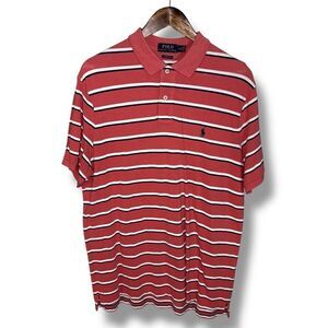 Polo Ralph Lauren Salmon Red & White Pique Polo Shirt Size L